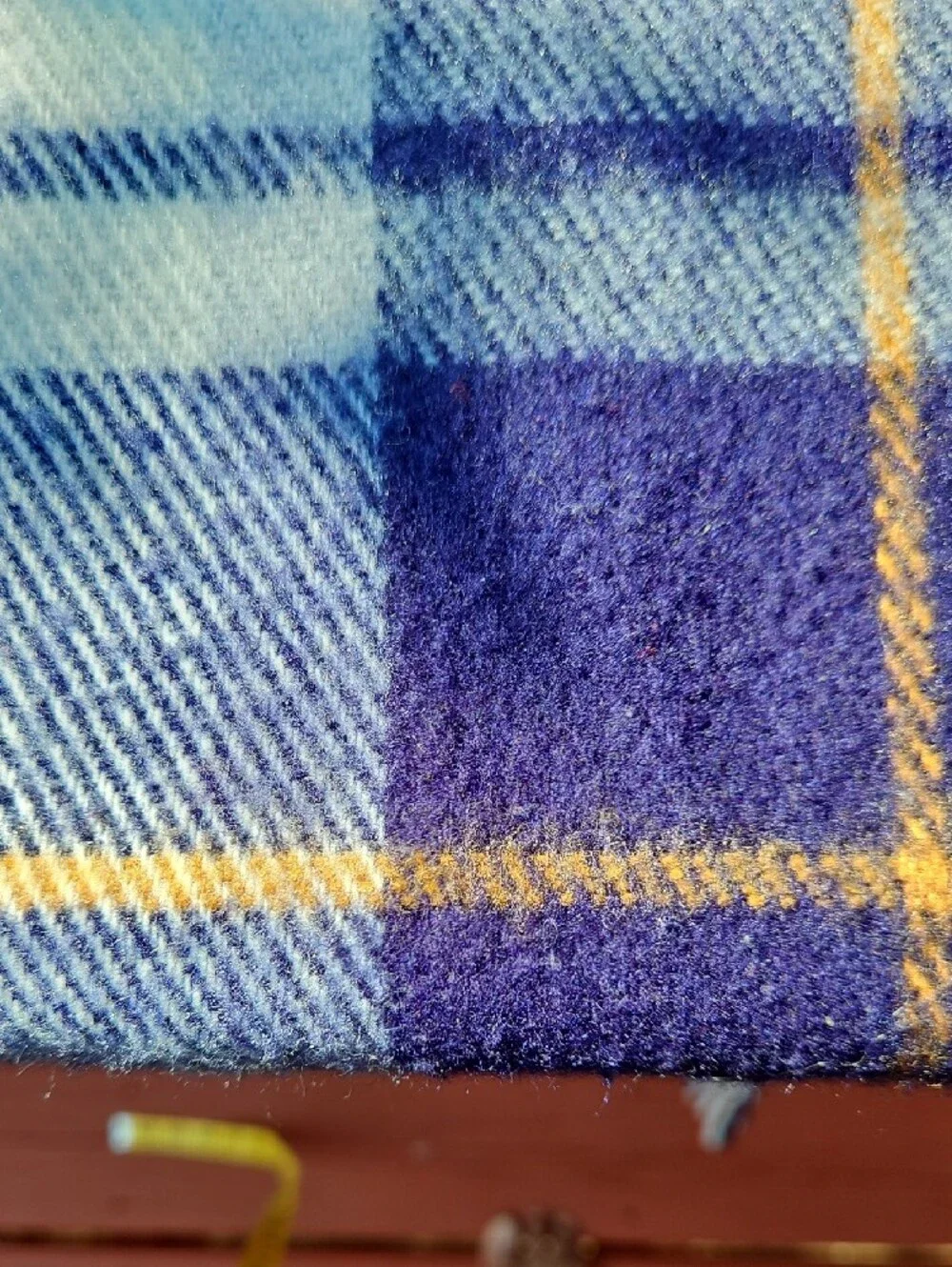 Vintage Faribo Blue Grey Gold Plaid Fringe Throw Stadium Blanket Size 52 X 52